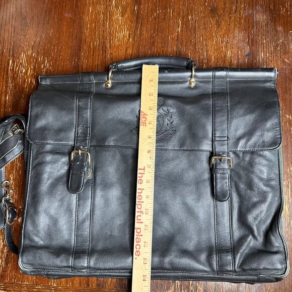 Vintage Eurodesign Black Leather Portfolio Bag With Shoulder Strap & Buckle Clos - Picture 4 of 12